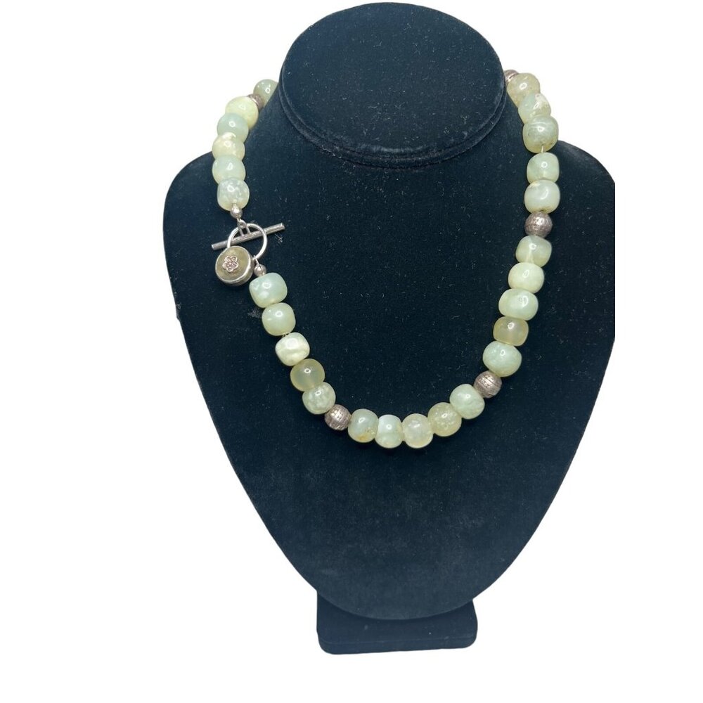 Jade & Sterling Necklace Beaded Silver & Antique Jade W/ Designer Clasp (NBN1)